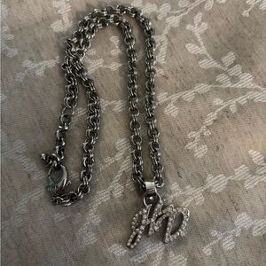 Silver Chain Necklace with Rhinestone Pendant